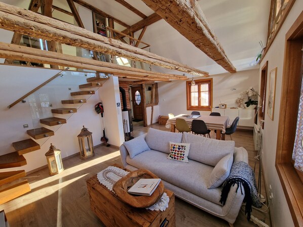 Una televisión, una chimenea, libros