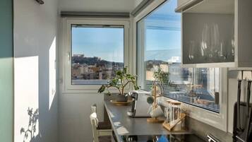 Fridge, microwave, stovetop, espresso maker