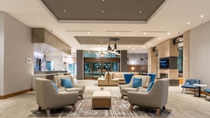 A spacious lobby with a modern design, featuring a central seating area with sofas and a coffee table, a fireplace, and a television mounted on the wall. - Residence Inn by Marriott San Francisco Airport Millbrae Station (Millbrae)