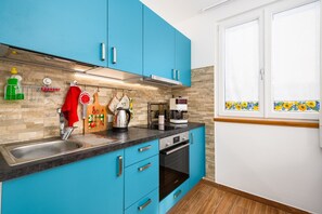 Kühlschrank, Ofen, Herdplatte, Kochgeschirr/Geschirr/Besteck