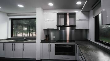 Executive Apartment | Private kitchen | Full-size fridge, oven, cookware/dishes/utensils