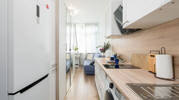 Apartment, 1 Bedroom, Kitchen | Private kitchen | Microwave, dishwasher, electric kettle, cookware/dishes/utensils