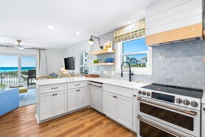 Fridge, microwave, oven, stovetop - Designer Condo with Gulf Views, Heated Community Pool, and 1.5 Blocks to Beach (Santa Rosa Beach)