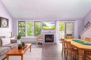 TV, fireplace - Stylish family fun-Cranmore Mountain-AC-Fireplace (Conway)