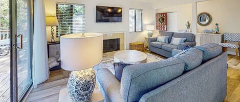 TV, DVD player, streaming services, video library