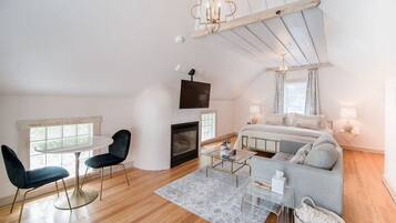 Télévision, cheminée, espaces bureaux