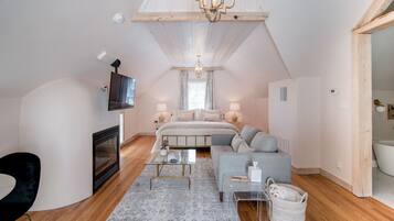 Télévision, cheminée, espaces bureaux