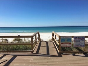 On the beach, sun loungers