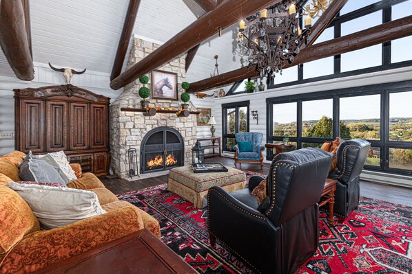 Smart TV, fireplace, video game console, streaming services