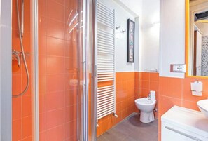 Shower, hair dryer, bidet, towels