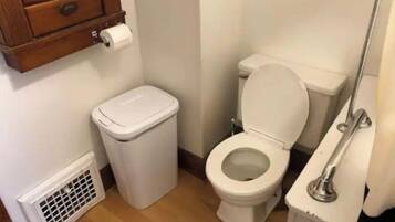 Kombinert dusj/badekar, håndklær, såpe og sjampo