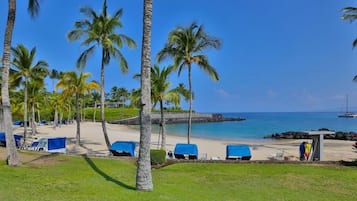 Beach nearby, sun-loungers, beach towels