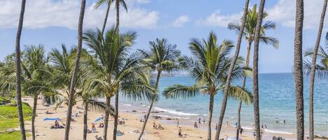 On the beach, beach towels