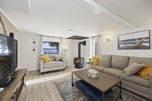 TV, fireplace, table football, ping pong