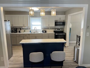 Fridge, microwave, oven, stovetop - The Welcoming Winston | 3BR Cozy Home & Pool Table (Winston-Salem)