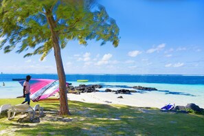 On the beach, beach towels
