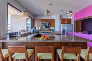 Fridge, microwave, oven, dishwasher