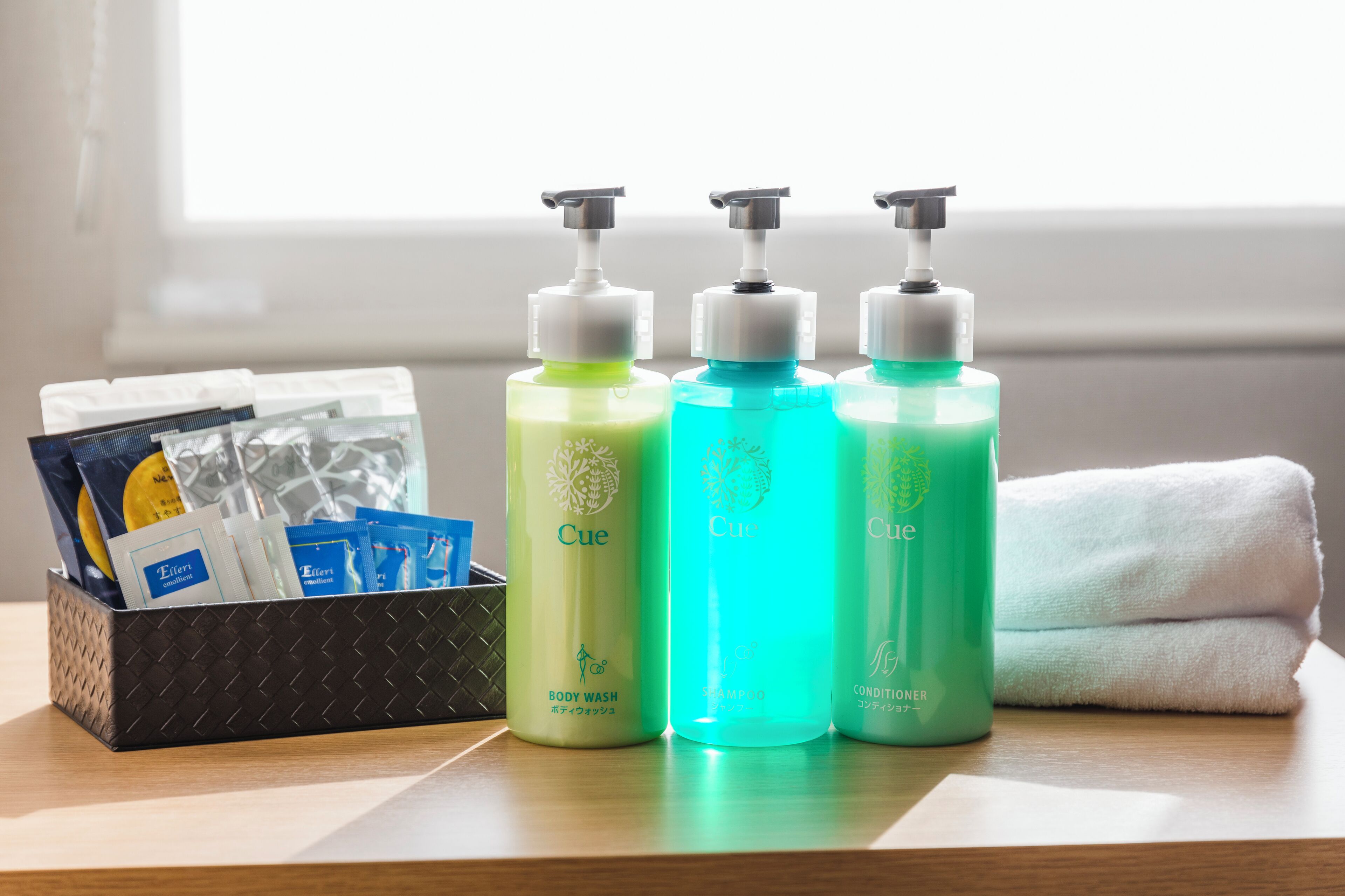 Combined shower/bathtub, hair dryer, slippers, bidet