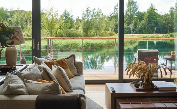 Cabin, 2 Bedrooms, Lakeside | Living area | 40-inch Smart TV with digital channels, Netflix, streaming services - The Lakes By YOO (Lechlade)