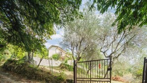 A stone pathway leading to a gated entrance with a view of a house and trees. - Casa Giulia by Interhome (Seravezza)