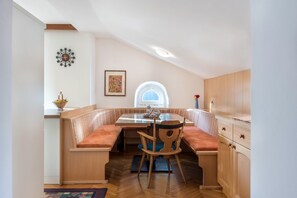 Dining - Holiday Apartment "Villa Soldanella" with Mountain View, Garden & Wi-Fi (Ortisei)