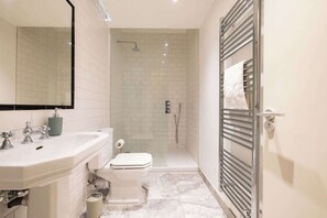 Douche, séchoir à cheveux, serviettes fournies