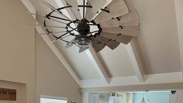 Smart TV, fireplace, DVD player, books