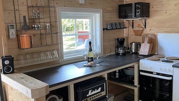 Frigorífico, microondas, horno y placa de cocina