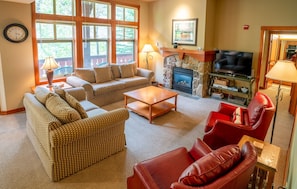 TV, fireplace