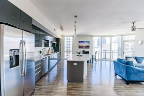 Fridge, microwave, oven, dishwasher