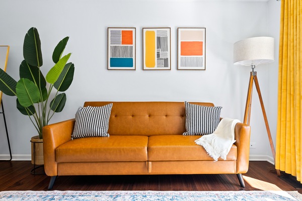 In this living room futon offering a convenient seating area during the day