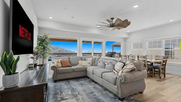 Smart TV, fireplace, video games, books