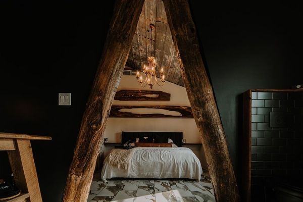 Dark + Moody perfection! The master bed + Bath!