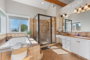 Bathtub, hair dryer, towels