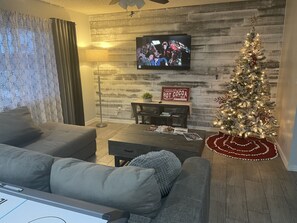 Smart TV, video games, DVD player, foosball