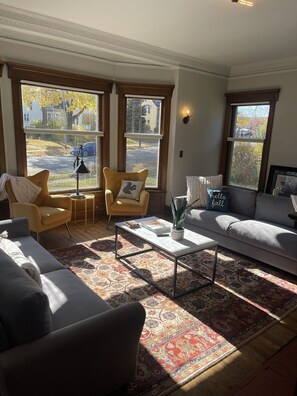 Televisión, chimenea y libros 