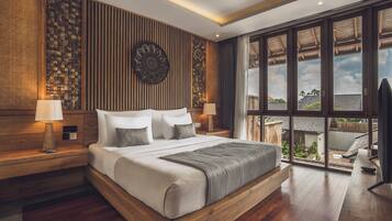 Minibar, muebles diferentes y cortinas blackout