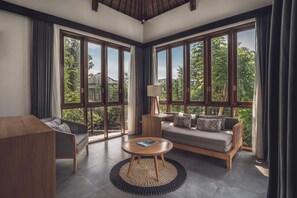 Grand 1 Bedroom Villa with Private Pool and Bath tub | Living area | LED TV, Netflix, streaming services