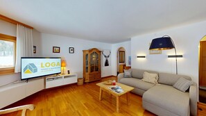 Télévision, cheminée, chaîne hi-fi