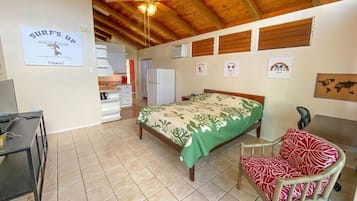 1 bedroom, desk, iron/ironing board, travel crib