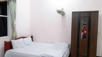 Desk, laptop workspace, free WiFi, bed sheets