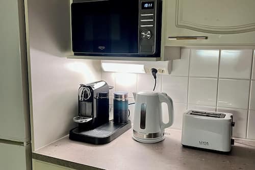 Apartment | Private kitchen | Full-sized fridge, oven, stovetop, espresso maker