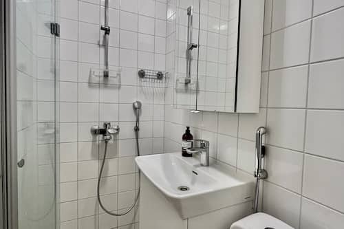 Apartment | Bathroom | Shower, hair dryer, bidet, towels
