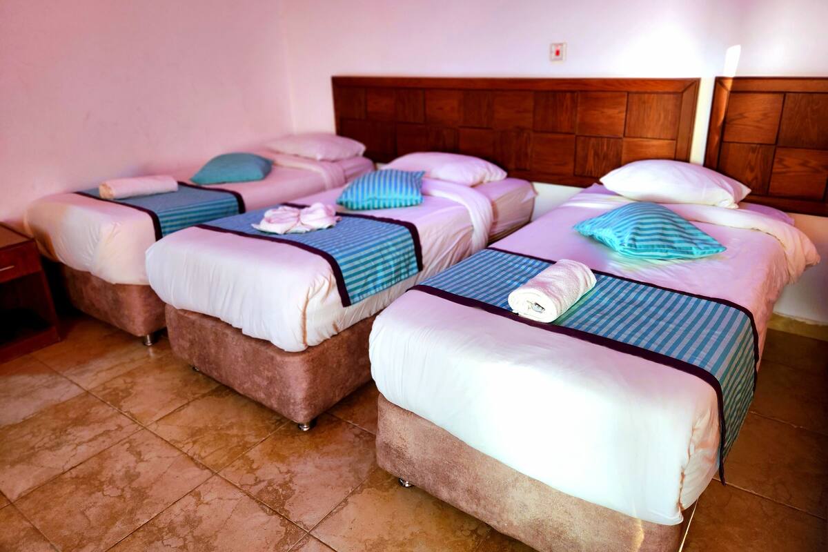 Deluxe Triple Room, 1 Bedroom, Pool View, Poolside | Hypo-allergenic bedding available, down comforters, Tempur-Pedic beds