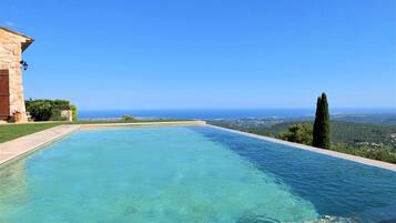 Een buitenzwembad, een verwarmd zwembad