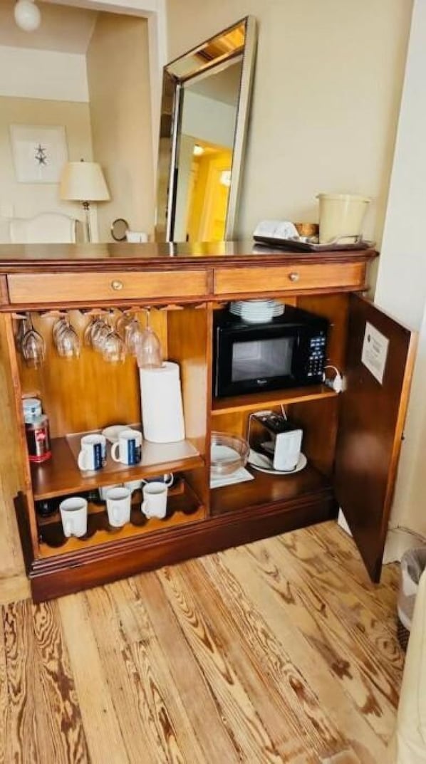 In-room coffee bar and microwave
