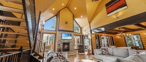 Smart TV, fireplace, video games, DVD player