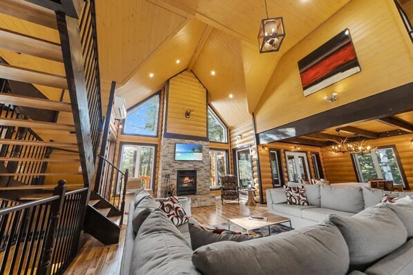 TV connectée, cheminée, jeux vidéo, lecteur de DVD