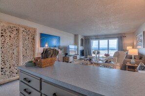 Deluxe Condo, Fireplace, Ocean View | Living area - Surftides Plaza Rentals (Lincoln City)