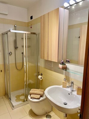 Dusche, Haartrockner, Bidet, Handtücher